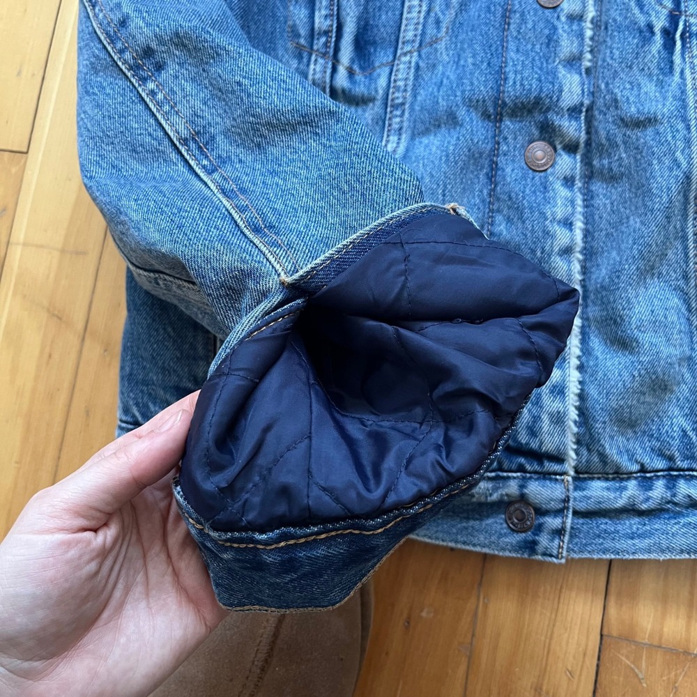 Levis Sherpa Lined Trucker Jacket Medium Wash Denim Blue Mens Size S - Picture 14 of 16